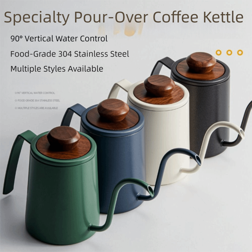 Coffee Extraction Equipment - กาต้มกาแฟสแตนเลส 304 คอห่าน พร้อมฝาไม้ จุกเทแบบดริป จับถนัดมือ