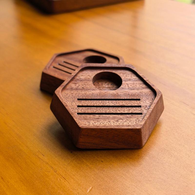Puck Screen Mesh - ชั้นวางกรองกาแฟอเนกประสงค์ 51/53/58 มม. สำหรับใส่แผ่นกรองกาแฟเอสเพรสโซ รูปทรงหกเหลี่ยม ทำจากไม้