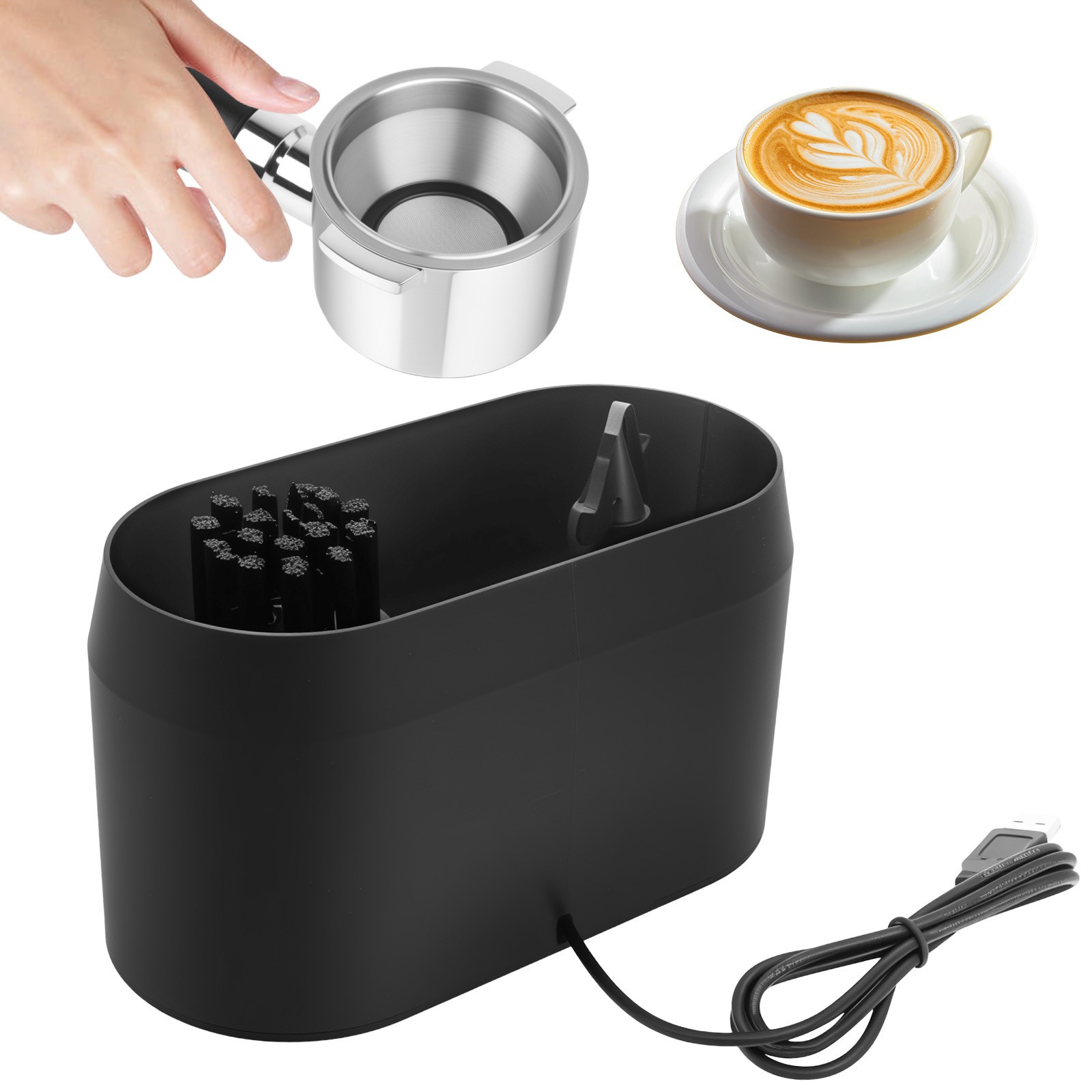 Coffee Equipment Holder - เครื่องทำความสะอาดกล่องเคาะกากกาแฟอัตโนมัติ ชุดทำความสะอาดพอร์ทาฟิลเตอร์กาแฟพร้อมที่วางและแปรงทำความสะอาด